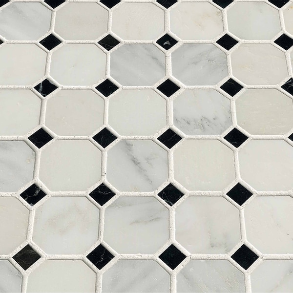 Msi Greecian White Octagon 12 In. X 12 In. X 10 Mm Polished Marble Mesh-Mounted Mosaic Tile, 10PK - ZOR-MD-0107