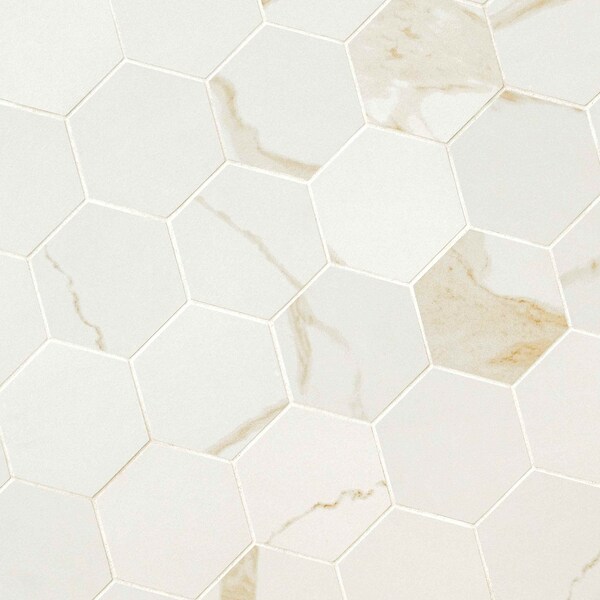 Msi Eden Calacatta Sample. Matte Porcelain Hexagon Floor & Wall Tile - ZOR-PT-0635-SAM
