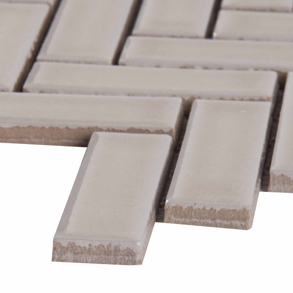 Msi Portico Pearl Herringbone 11.3 In. X 12.56 In. X 8 Mm Glossy Ceramic Mesh-Mounted Mosaic Tile, 10PK - ZOR-MD-0242