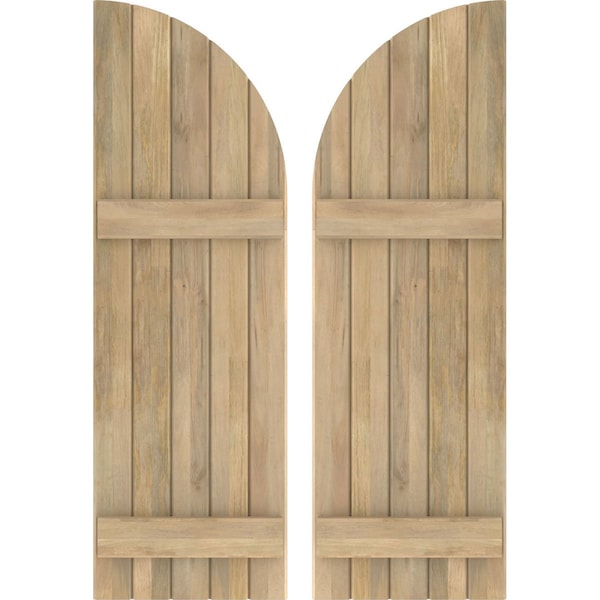 Ekena Millwork Americraft 5-Board (2 Batten) Wood Joined Board-n-Batten Shutters w/ Arch Top, ARW101BQ518X57UNH, PR - ARW101BQ518X57UNH