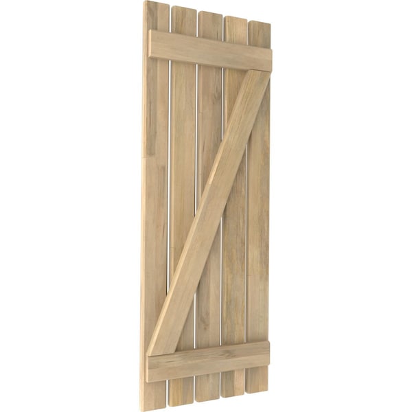 Ekena Millwork Americraft 5-Board (2 Batten) Wood Spaced Board-n-Batten Shutters w/ Z-Bar, ARW102SB519X56UNH, PR - ARW102SB519X56UNH