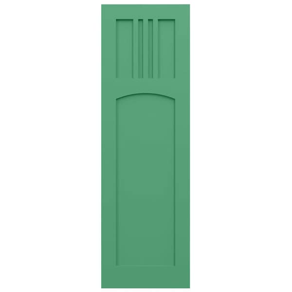 Ekena Millwork True Fit PVC San Miguel Mission Style Fixed Mount Shutters, Lilly Pads, 18W x 67H, PR - TFP001SM18X067LP