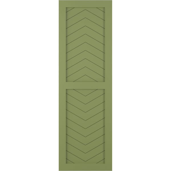 Ekena Millwork True Fit PVC Two Panel Chevron Modern Style Fixed Mount Shutters, Moss Green, 12W x 37H, PR - TFP101CV12X037MG