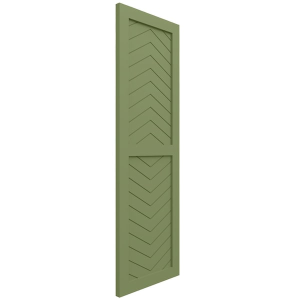 Ekena Millwork True Fit PVC Two Panel Chevron Modern Style Fixed Mount Shutters, Moss Green, 12W x 37H, PR - TFP101CV12X037MG