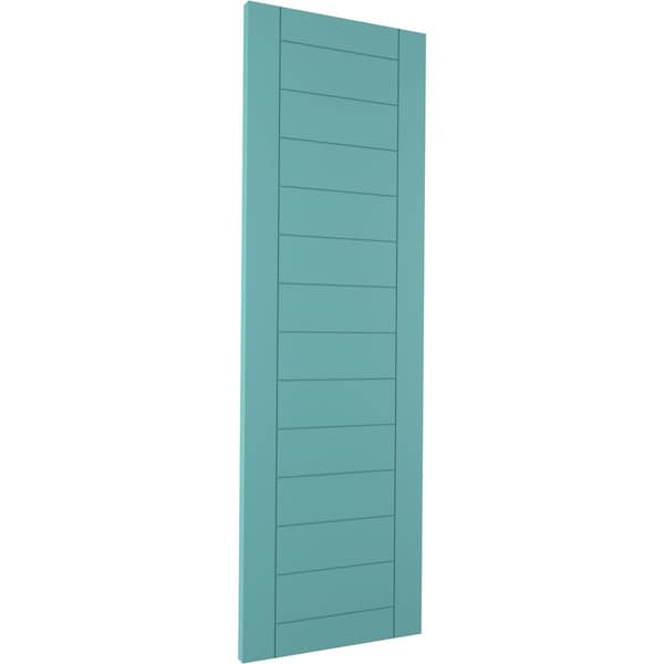 Ekena Millwork True Fit PVC Horizontal Slat Framed Modern Style Fixed Mount Shutters, Pure Turquoise, 15W x 67H, PR - TFP001HF15X067PT