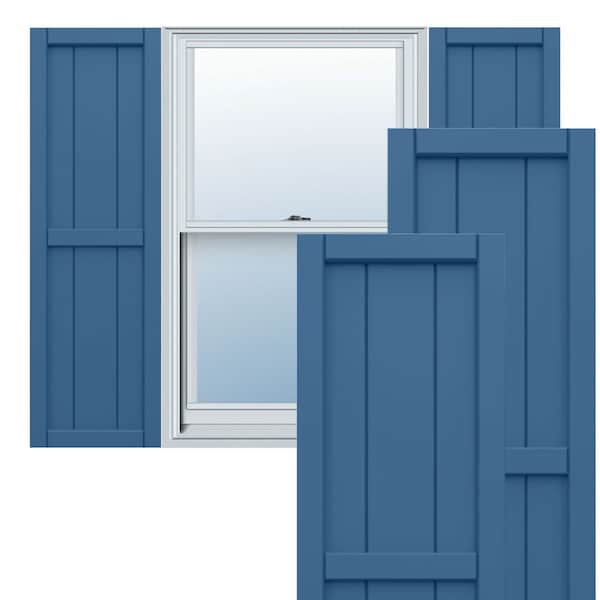 Ekena Millwork True Fit PVC, Two Board Framed Board-n-Batten Shutters, Sojourn Blue, 10 3/4W x 27H, PR - TFP101BF11X027HB