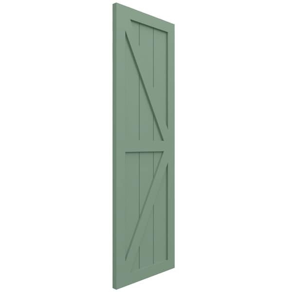 Ekena Millwork True Fit PVC Two Equal Panel Farmhouse Fixed Mount Shutters w/ Z-Bar, Track Green , 15W x 73H, PR - TFP102FH15X073TG
