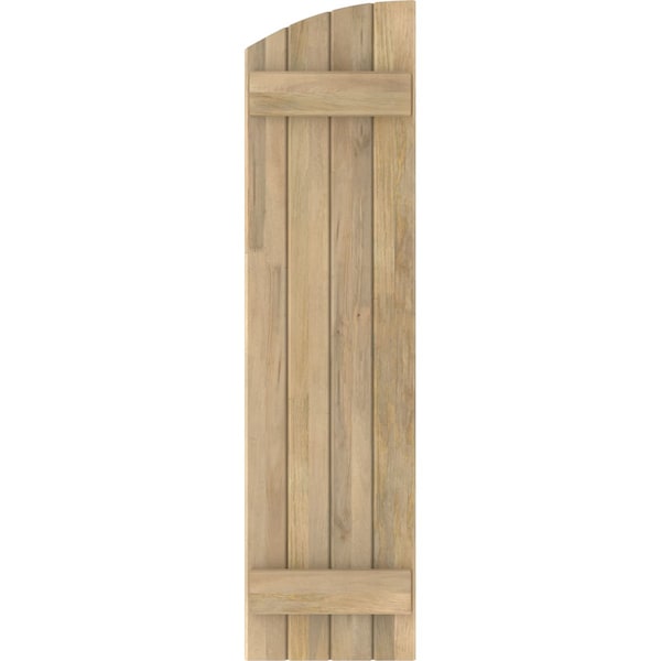 Ekena Millwork Americraft 4-Board (2 Batten) Wood Joined Board-n-Batten Shutters w/Ellipt Top, ARW101BE414X48UNH, PR - ARW101BE414X48UNH