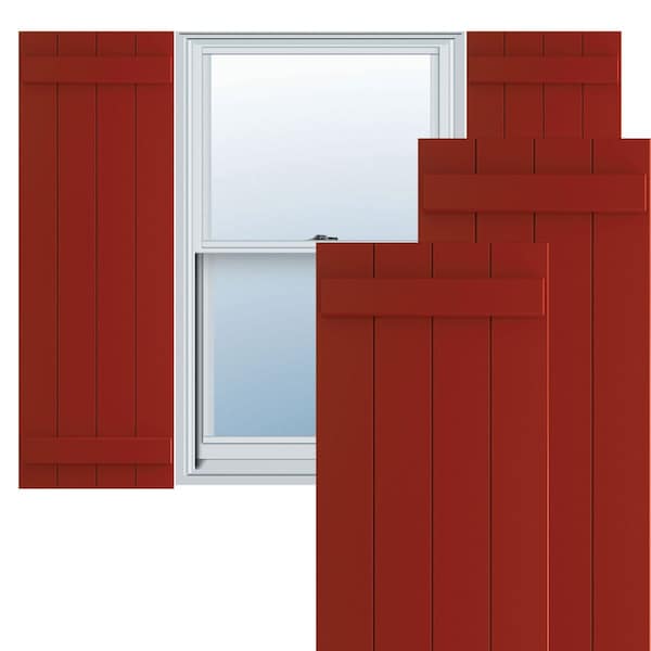 Ekena Millwork True Fit PVC Four Board Joined Board-n-Batten Shutters, Fire Red, 21 1/2W x 52H, PR - TFP101BBF21X052BR