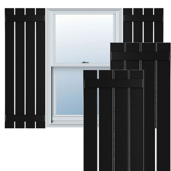 Ekena Millwork True Fit PVC Four Board Spaced Board-n-Batten Shutters, Black , 23W x 68H, PR - TFP101SBF23X068BL