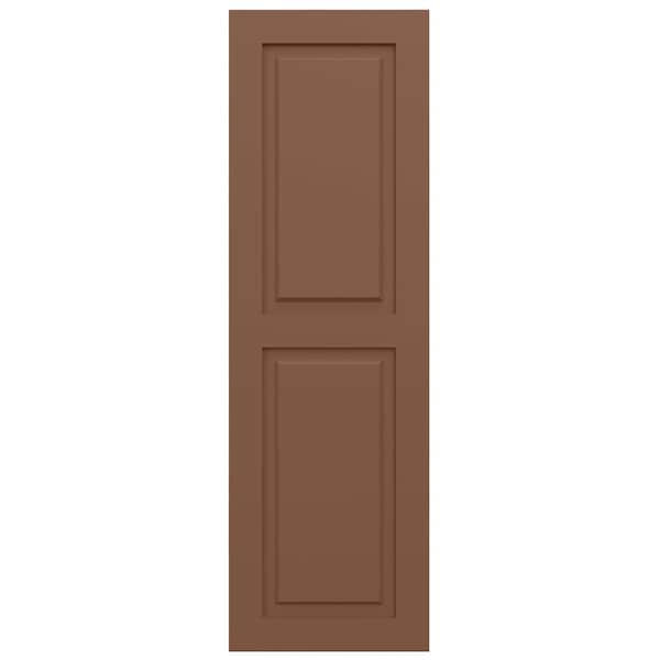 Ekena Millwork True Fit PVC, Two Equal Raised Panel Shutters, Burnt Toffee, 18W x 76H, PR - TFP101RPF18X076BT