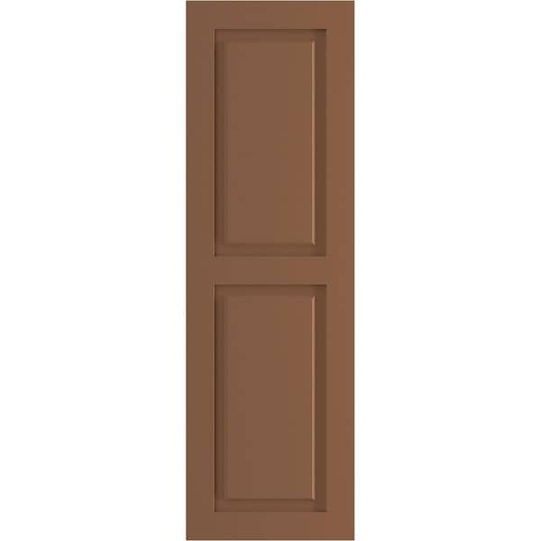 Ekena Millwork True Fit PVC, Two Equal Raised Panel Shutters, Burnt Toffee, 18W x 76H, PR - TFP101RPF18X076BT
