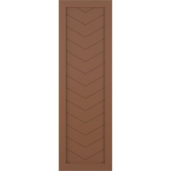 Ekena Millwork True Fit PVC Single Panel Chevron Modern Style Fixed Mount Shutters, Burnt Toffee, 18W x 53H, PR - TFP001CV18X053BT