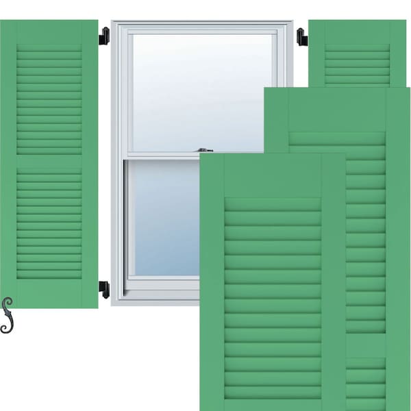 Ekena Millwork 18W x 59H Americraft Two Equal Louver Exterior Real Wood Shutters, Lilly Pads, PR - RW101LV18X59LPH