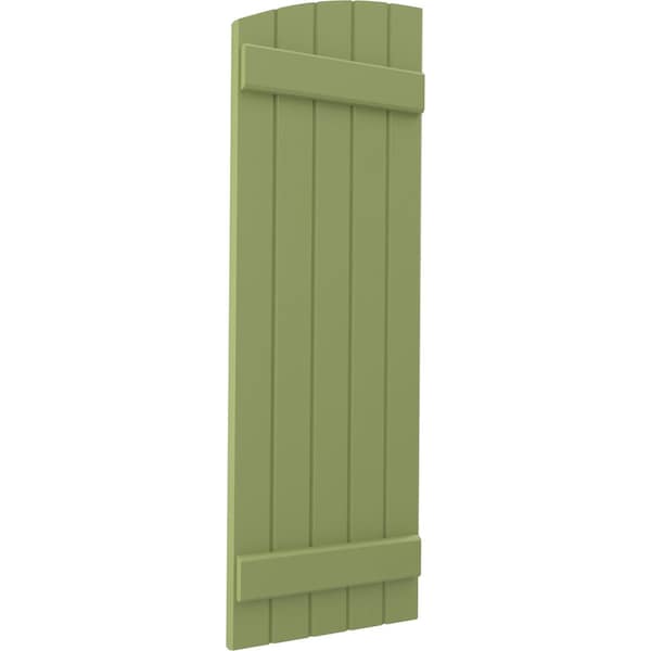 Ekena Millwork Americraft 5-Board (2 Batten) Wood Joined Board-n-Batten Shutters w/Ellipt Top, ARW101BE518X55MGH, PR - ARW101BE518X55MGH