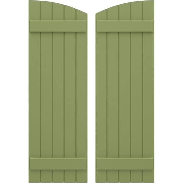 Ekena Millwork Americraft 5-Board (2 Batten) Wood Joined Board-n-Batten Shutters w/Ellipt Top, ARW101BE518X55MGH, PR - ARW101BE518X55MGH