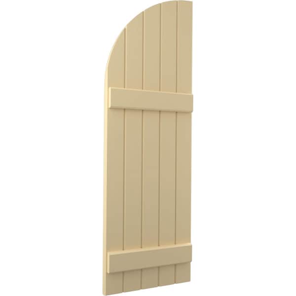 Ekena Millwork Americraft 5-Board (2 Batten) Wood Joined Board-n-Batten Shutters w/ Arch Top, ARW101BQ518X52NTH, PR - ARW101BQ518X52NTH