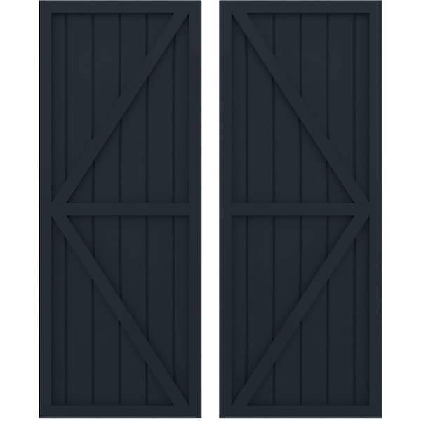 Ekena Millwork Americraft 6-Board Wood 2 Equal Panel Frmd Board-n-Batten Shutters w/Dubl Z-Bar, ARW102BF621X73OBH, PR - ARW102BF621X73OBH