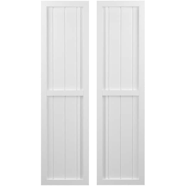Ekena Millwork Americraft 4-Board Exterior Wood 2 Equal Panel Framed Board-n-Batten Shutters, ARW101BF414X68WHH, PR - ARW101BF414X68WHH