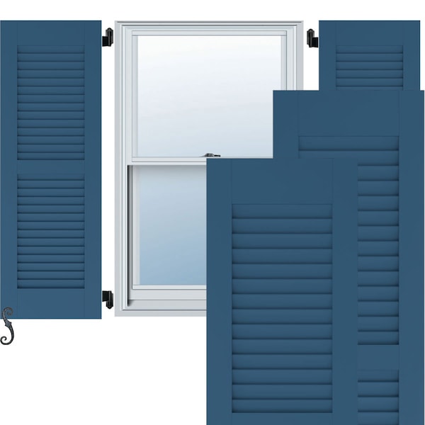 Ekena Millwork 18W x 31H Americraft Two Equal Louver Exterior Real Wood Shutters, Sojourn Blue, PR - RW101LV18X31HBH
