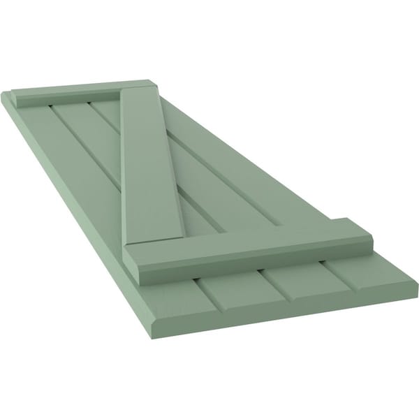 Ekena Millwork Americraft 4-Board (2 Batten) Wood Joined Board-n-Batten Shutters w/ Z-Bar, ARW102BB414X68TGH, PR - ARW102BB414X68TGH