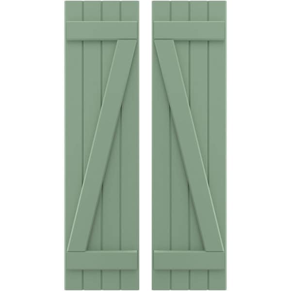Ekena Millwork Americraft 4-Board (2 Batten) Wood Joined Board-n-Batten Shutters w/ Z-Bar, ARW102BB414X68TGH, PR - ARW102BB414X68TGH