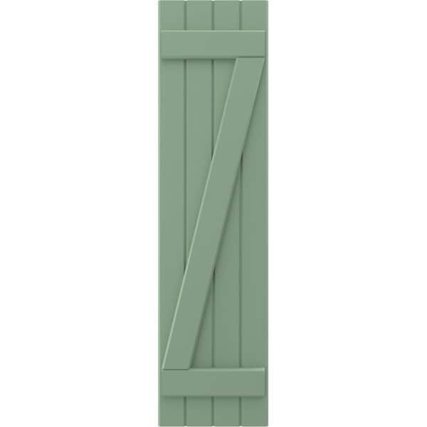 Ekena Millwork Americraft 4-Board (2 Batten) Wood Joined Board-n-Batten Shutters w/ Z-Bar, ARW102BB414X68TGH, PR - ARW102BB414X68TGH