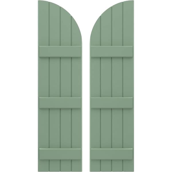 Ekena Millwork Americraft 4-Board (3 Batten) Wood Joined Board-n-Batten Shutters w/ Arch Top, ARW401BQ414X48TGH, PR - ARW401BQ414X48TGH