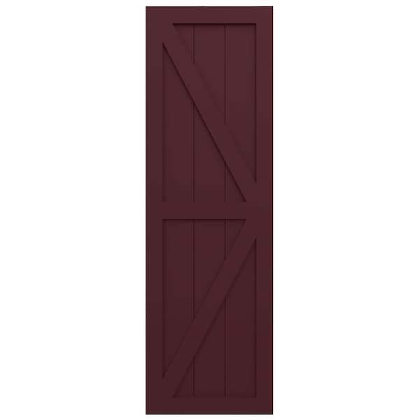 Ekena Millwork True Fit PVC Two Equal Panel Farmhouse Fixed Mount Shutters w/ Z-Bar, Wine Red , 18W x 60H, PR - TFP102FH18X060WR