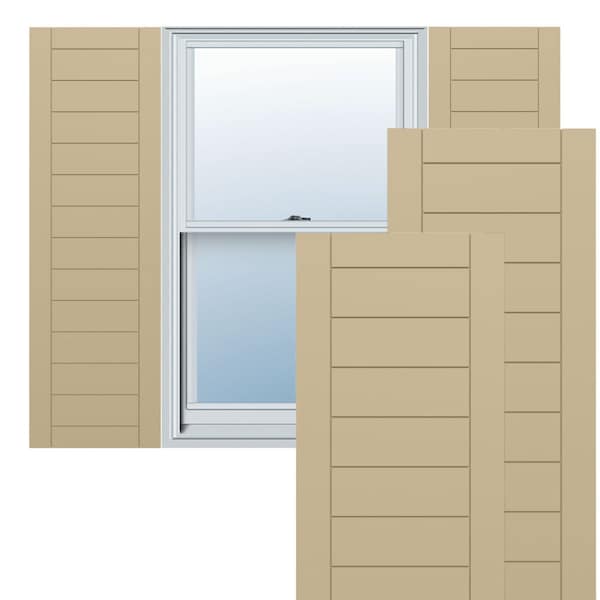 Ekena Millwork True Fit PVC Horizontal Slat Framed Modern Style Fixed Mount Shutters, Natural Twine, 12W x 68H, PR - TFP001HF12X068NT