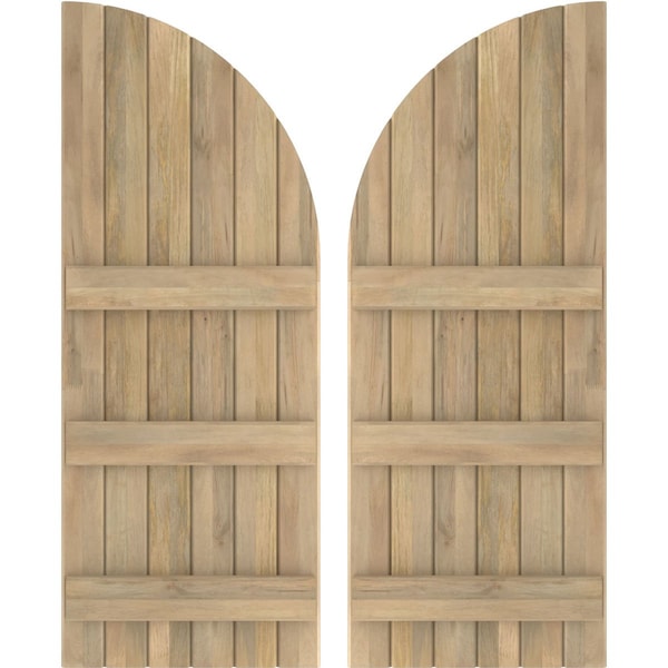 Ekena Millwork Americraft 6-Board (3 Batten) Wood Joined Board-n-Batten Shutters w/ Arch Top, ARW401BQ621X80UNH, PR - ARW401BQ621X80UNH