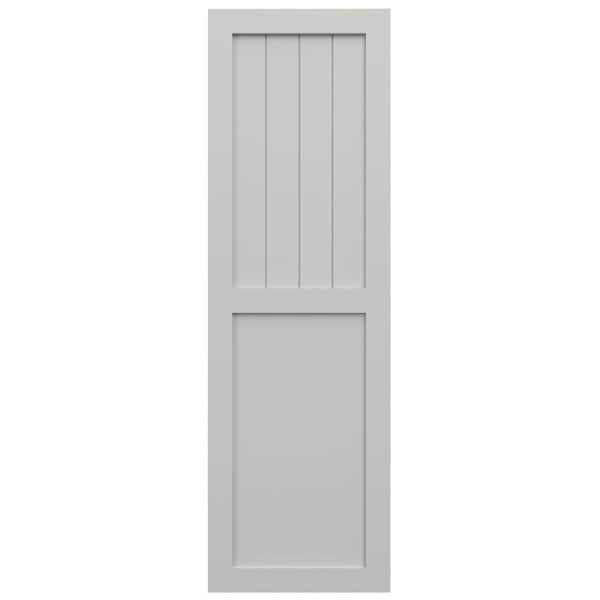 Ekena Millwork True Fit PVC Farmhouse/Flat Panel Combination Fixed Mount Shutters, Hailstorm Gray, 18W x 26H, PR - TFP101FC18X026ST
