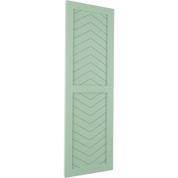 Ekena Millwork True Fit PVC Two Panel Chevron Modern Style Fixed Mount Shutters, Seaglass, 15W x 61H, PR - TFP101CV15X061SG