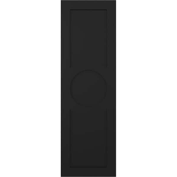 Ekena Millwork True Fit PVC Center Circle Arts & Crafts Fixed Mount Shutters, Black, 12W x 80H, PR - TFP001AC12X080BL