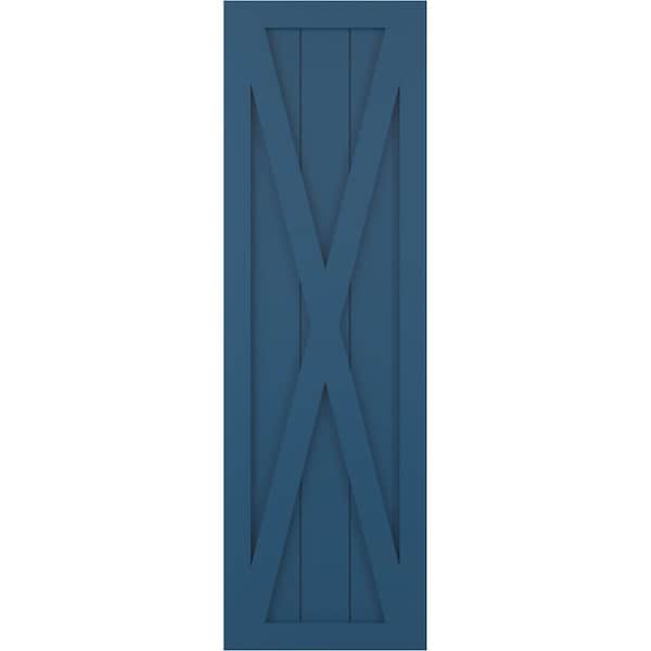 Ekena Millwork True Fit PVC Single X-Board Farmhouse Fixed Mount Shutters, Sojourn Blue, 15W x 63H, PR - TFP001FH15X063HB