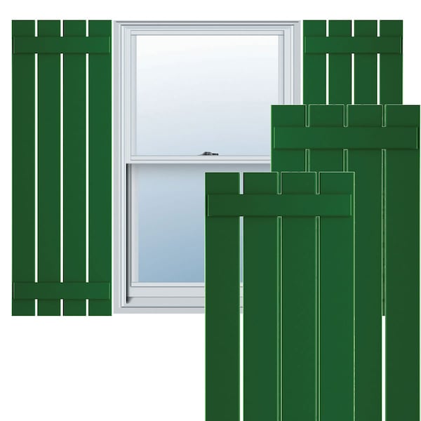 Ekena Millwork True Fit PVC Four Board Spaced Board-n-Batten Shutters, Viridian Green , 23W x 66H, PR - TFP101SBF23X066HG