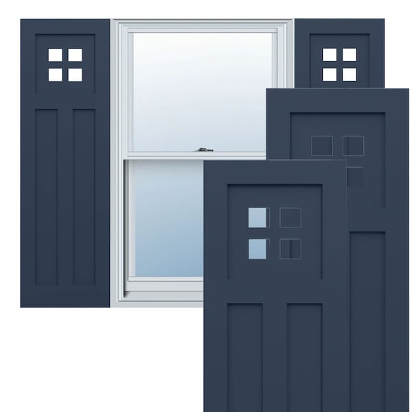 Ekena Millwork True Fit PVC San Antonio Mission Style Fixed Mount Shutters, Starless Night Blue, 18W x 73H, PR - TFP001ST18X073OB