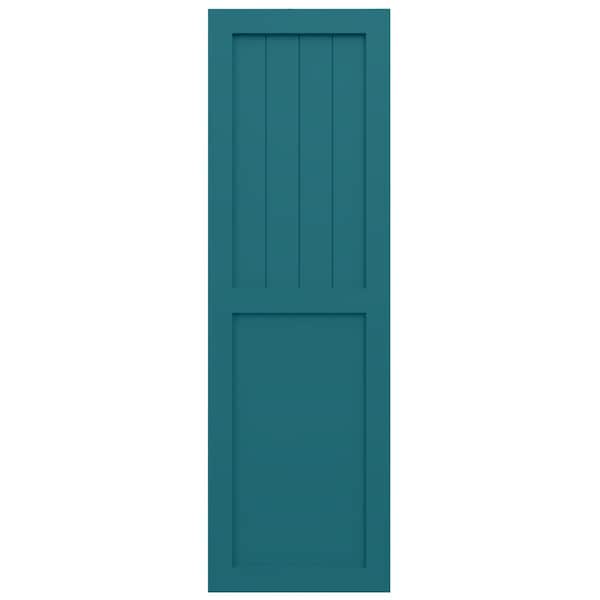 Ekena Millwork True Fit PVC Farmhouse/Flat Panel Combination Fixed Mount Shutters, Antigua, 18W x 56H, PR - TFP101FC18X056AN