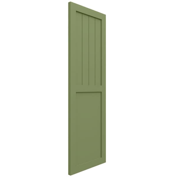 Ekena Millwork True Fit PVC Farmhouse/Flat Panel Combination Fixed Mount Shutters, Moss Green, 18W x 74H, PR - TFP101FC18X074MG