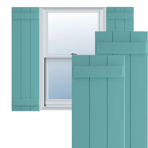 Ekena Millwork True Fit PVC, Three Board Joined Board-n-Batten Shutters, Pure Turquoise, 16 1/8W x 56H, PR - TFP101BBF16X056PT