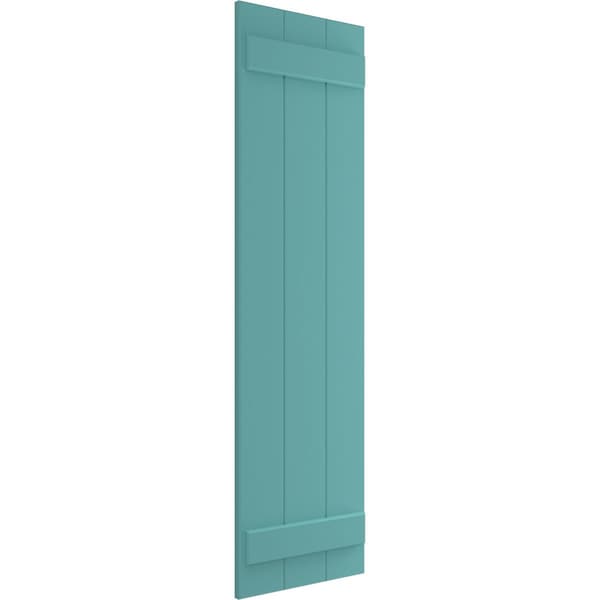 Ekena Millwork True Fit PVC, Three Board Joined Board-n-Batten Shutters, Pure Turquoise, 16 1/8W x 56H, PR - TFP101BBF16X056PT