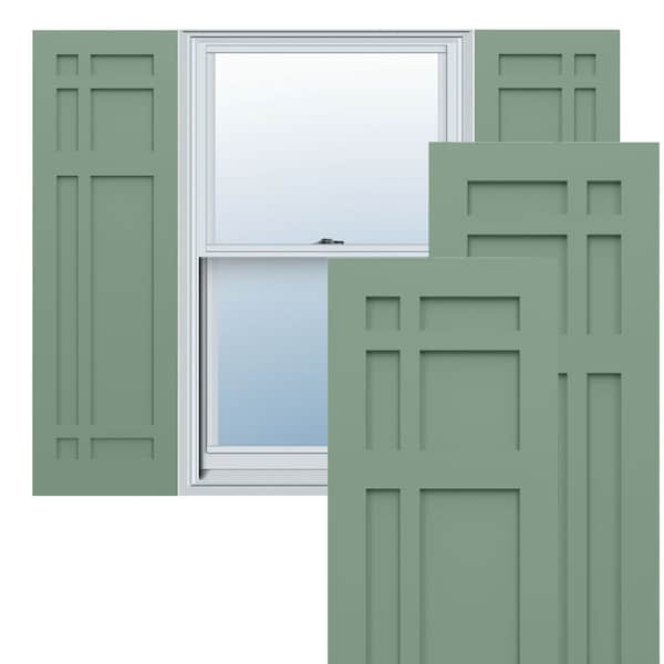 Ekena Millwork True Fit PVC San Juan Capistrano Mission Style Fixed Mount Shutters, Track Green, 18W x 60H, PR - TFP001SJ18X060TG