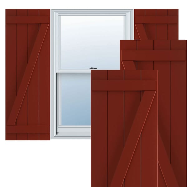 Ekena Millwork True Fit PVC Four Board Joined Board-n-Batten Shutters w/Z-Bar, Pepper Red , 21 1/2W x 35H, PR - TFP102BBF21X035MR
