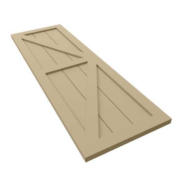 Ekena Millwork True Fit PVC Two Equal Panel Farmhouse Fixed Mount Shutters w/ Z-Bar, Natural Twine , 12W x 77H, PR - TFP102FH12X077NT