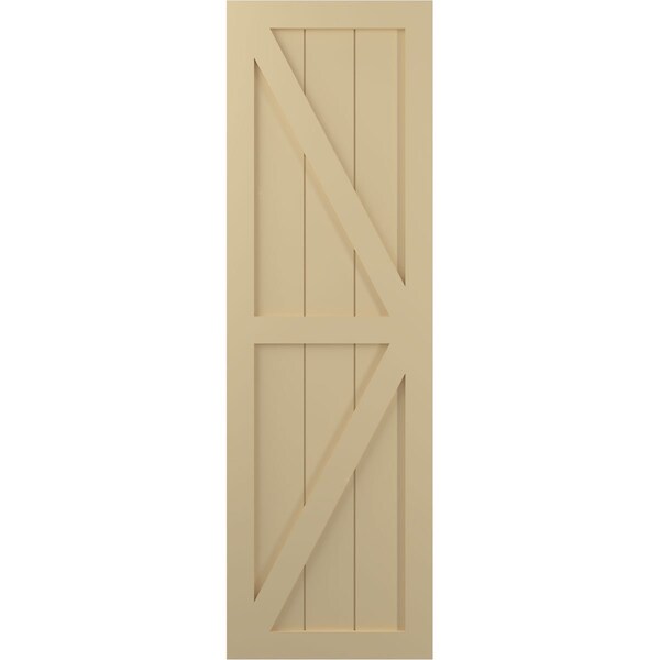Ekena Millwork True Fit PVC Two Equal Panel Farmhouse Fixed Mount Shutters w/ Z-Bar, Natural Twine , 12W x 77H, PR - TFP102FH12X077NT