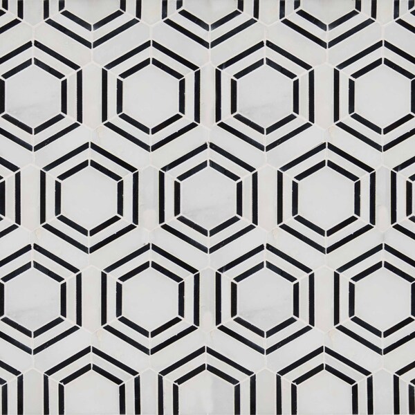 Msi Carrara Georama Nero SAMPLE Polished Marble Mesh-Mounted Mosaic Tile - ZOR-MD-0233-SAM