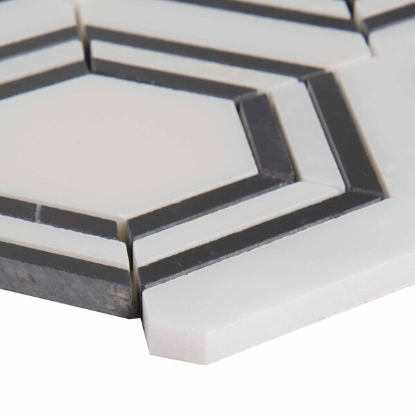 Msi Carrara Georama Nero SAMPLE Polished Marble Mesh-Mounted Mosaic Tile - ZOR-MD-0233-SAM