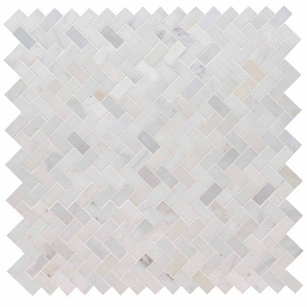 Msi Arabescato Carrara Herringbone Pattern 12 In. X 12 In. X 10 Mm Honed Marble Mosaic Tile, 10PK - ZOR-MD-0116