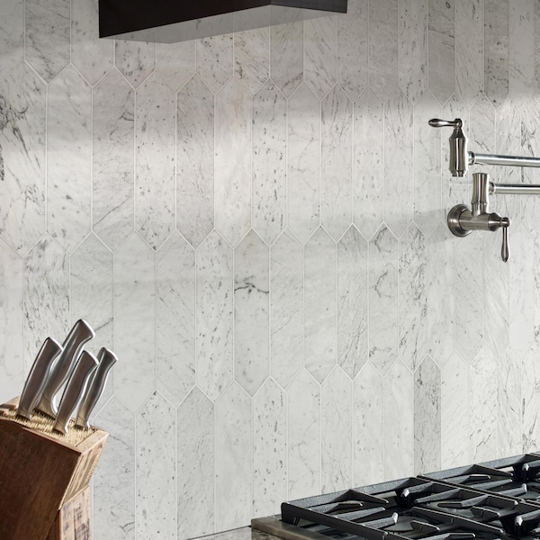 Msi Carrara White Picket SAMPLE Honed Marble Mesh-Mounted Mosaic Tile - ZOR-MD-0341-SAM