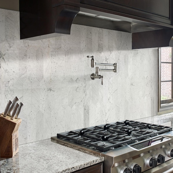 Msi Carrara White Picket SAMPLE Honed Marble Mesh-Mounted Mosaic Tile - ZOR-MD-0341-SAM